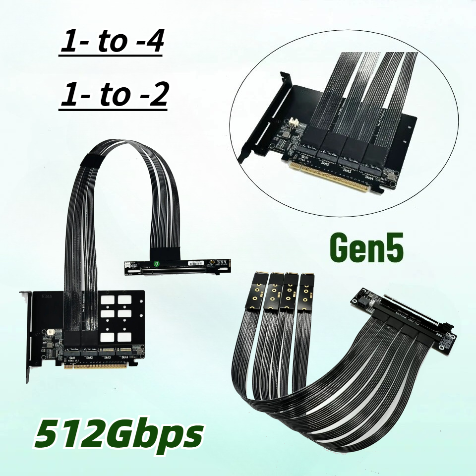 PCIe 5.0 X16 4*M.2 NVMe To X8  - Pcie 5.0 Gpu Riser Cable 评论和价格